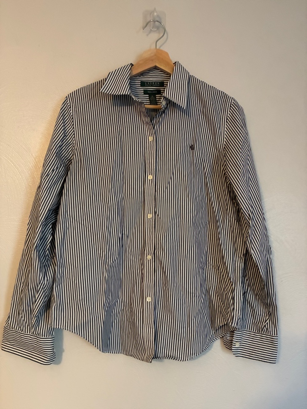 Ralph Lauren Navy and White Striped Dress Shirt w/ embroidered logo